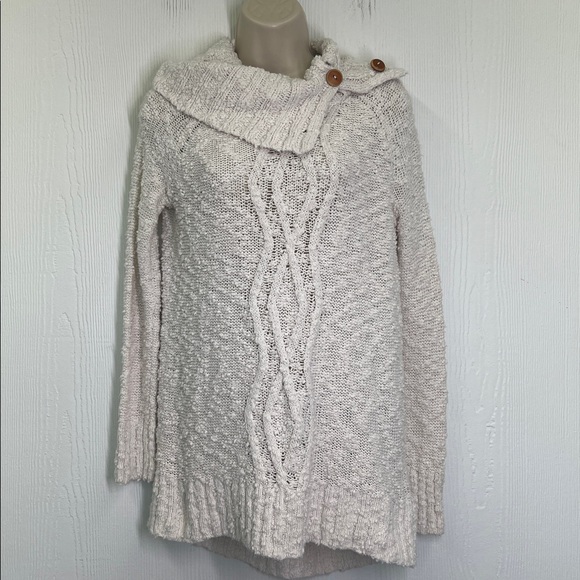 Anthropologie - Moth Wood Button Turtleneck Cream Long Sleeve Knit Sweater XS - Picture 2 of 12